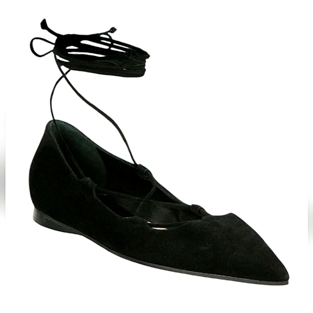 Michael Kors Collection Kallie Runway Lace Up Ballet Flats Black Suede Size 7.5